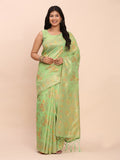 Green Linen Cotton Saree With Blouse Piece