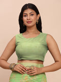 Green Linen Cotton Saree With Blouse Piece