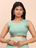Sea Green Linen Cotton Saree With Blouse Piece