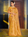 Yellow Banarasi Silk Saree With Blouse Piece
