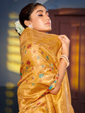 Yellow Banarasi Silk Saree With Blouse Piece