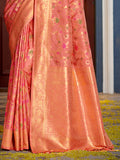 Peach Banarasi Silk Saree With Blouse Piece