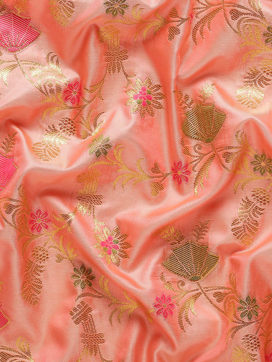 Peach Banarasi Silk Saree With Blouse Piece