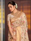White Banarasi Silk Saree With Blouse Piece