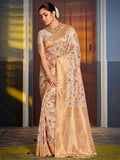 White Banarasi Silk Saree With Blouse Piece