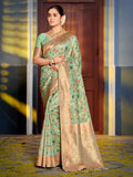 Sea Green Banarasi Silk Saree With Blouse Piece