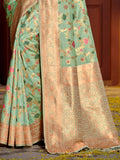 Sea Green Banarasi Silk Saree With Blouse Piece
