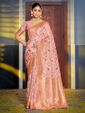 Pink Banarasi Silk Saree With Blouse Piece