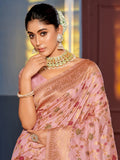 Pink Banarasi Silk Saree With Blouse Piece
