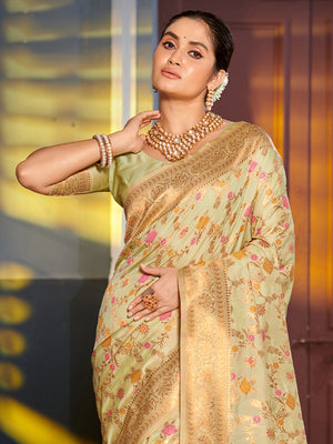 Light Green Banarasi Silk Saree With Blouse Piece