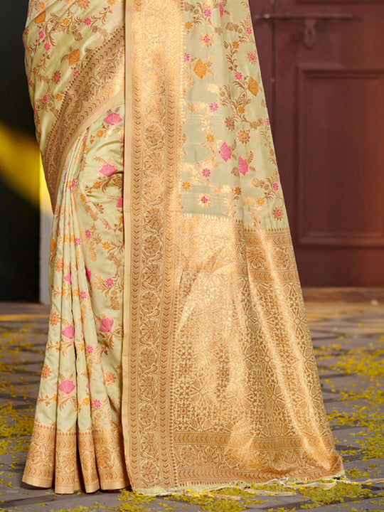 Light Green Banarasi Silk Saree With Blouse Piece