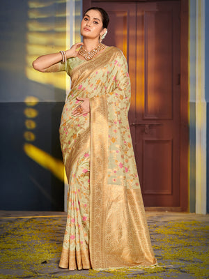 Light Green Banarasi Silk Saree With Blouse Piece