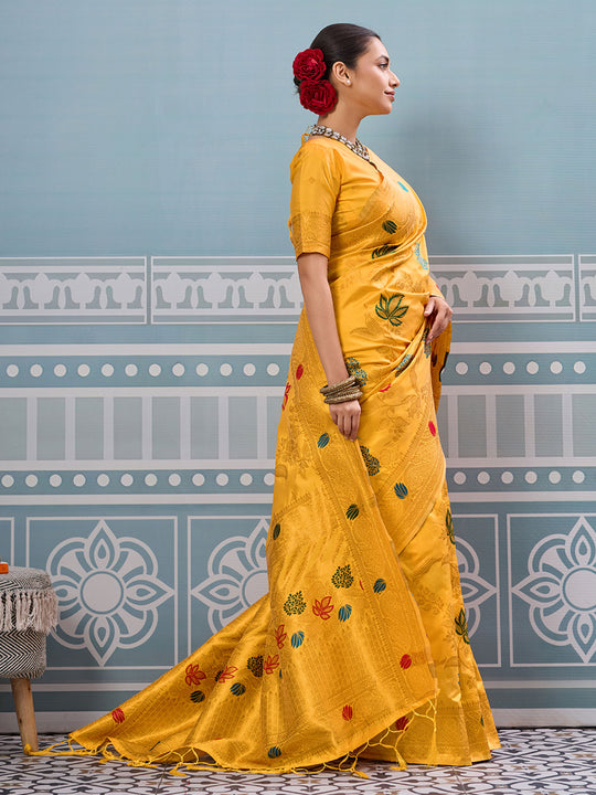 Yellow Silk Saree With Blouse Piece