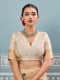 Cream Silk Saree With Blouse Piece