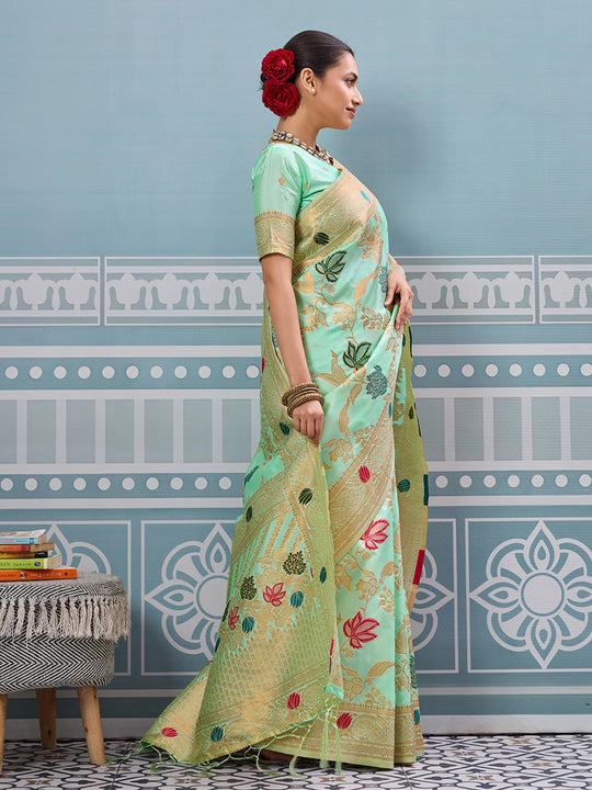 Pista Silk Saree With Blouse Piece