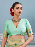 Pista Silk Saree With Blouse Piece