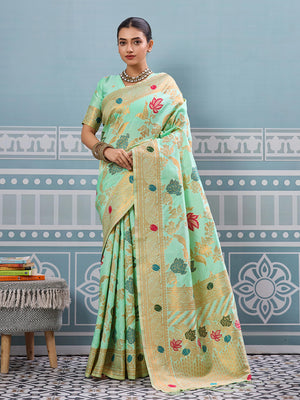 Pista Silk Saree With Blouse Piece