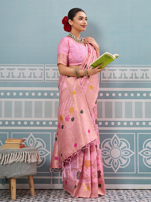Light Pink Silk Saree With Blouse Piece