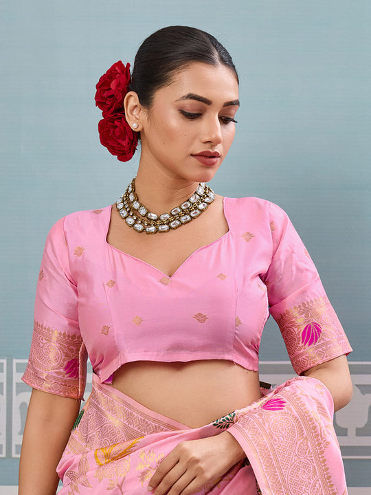 Light Pink Silk Saree With Blouse Piece