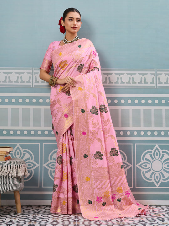 Light Pink Silk Saree With Blouse Piece