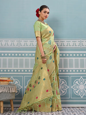 Sea Green Silk Saree With Blouse Piece