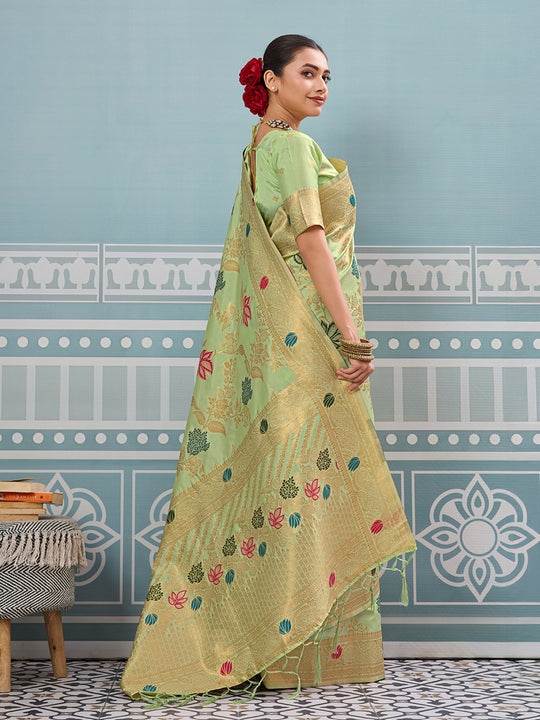 Sea Green Silk Saree With Blouse Piece