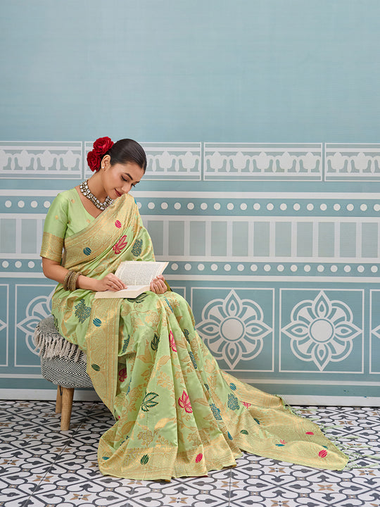 Sea Green Silk Saree With Blouse Piece