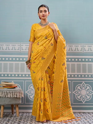 Yellow Silk Saree With Blouse Piece