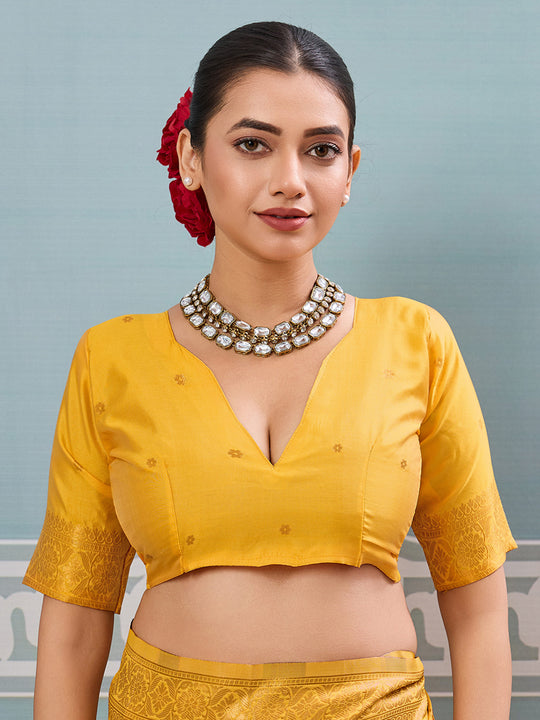 Yellow Silk Saree With Blouse Piece