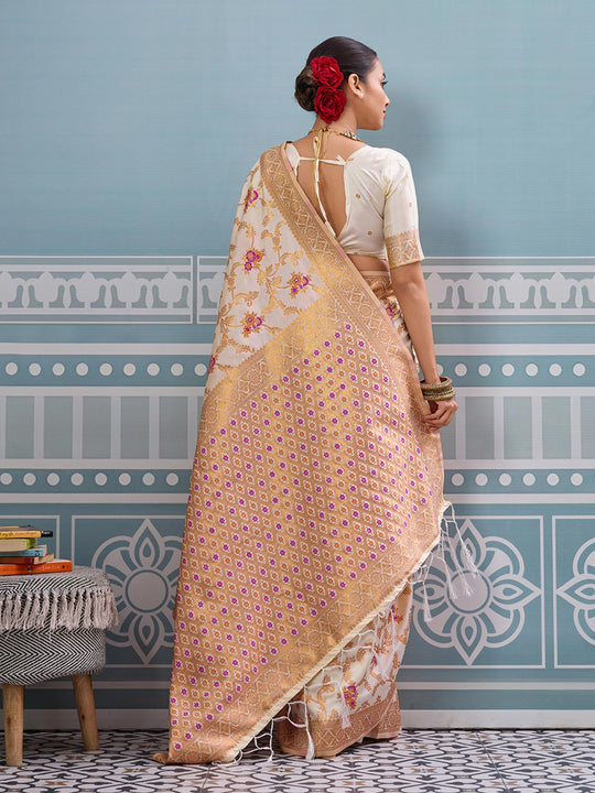 Cream Silk Saree With Blouse Piece