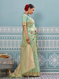 Pista Silk Saree With Blouse Piece