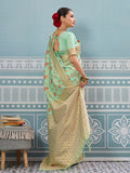 Pista Silk Saree With Blouse Piece