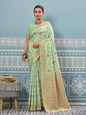 Pista Silk Saree With Blouse Piece