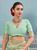 Pista Silk Saree With Blouse Piece