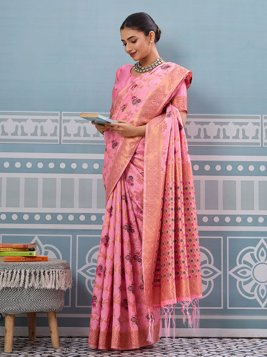 Light Pink Silk Saree With Blouse Piece