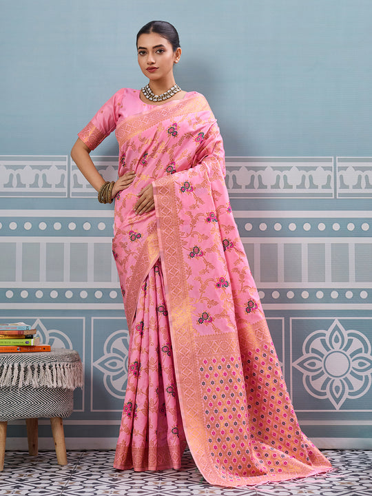 Light Pink Silk Saree With Blouse Piece