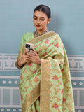 Sea Green Silk Saree With Blouse Piece
