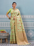 Sea Green Silk Saree With Blouse Piece