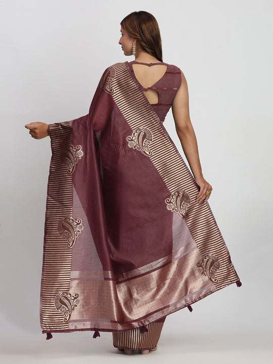 Purple TAARINI Linen Cotton Saree with Blouse Piece