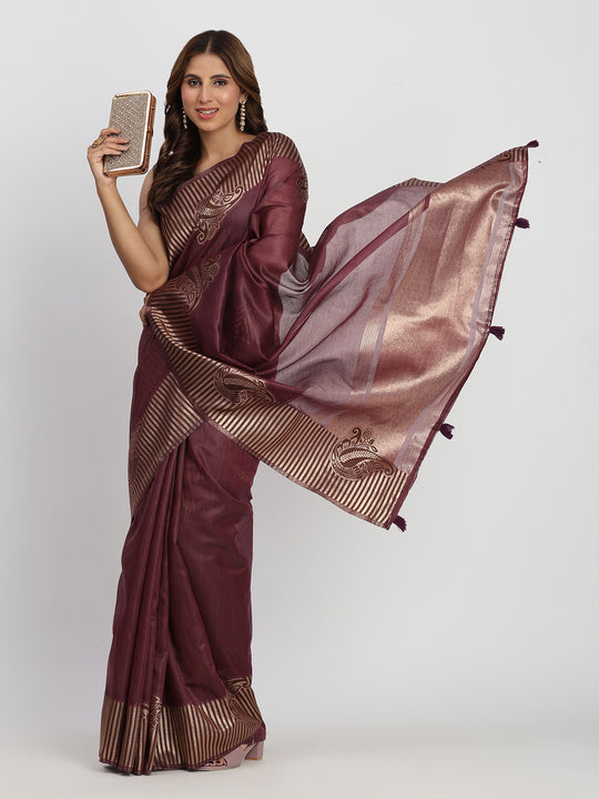 Purple TAARINI Linen Cotton Saree with Blouse Piece