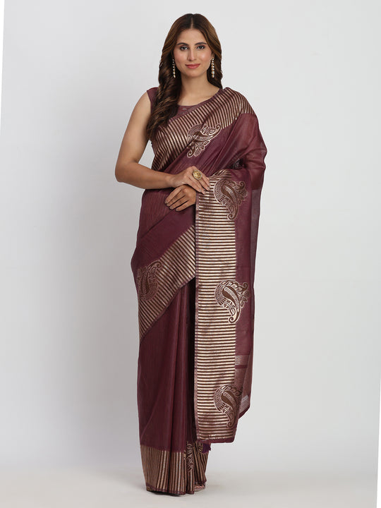 Purple TAARINI Linen Cotton Saree with Blouse Piece