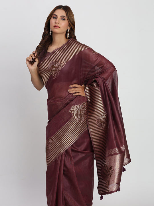 Purple TAARINI Linen Cotton Saree with Blouse Piece