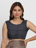 Navy Blue TAARINI Linen Cotton Saree with Blouse Piece
