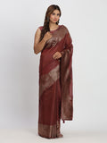 Maroon TAARINI Linen Cotton Saree with Blouse Piece