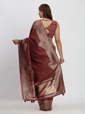 Maroon TAARINI Linen Cotton Saree with Blouse Piece