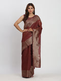 Maroon TAARINI Linen Cotton Saree with Blouse Piece