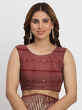 Maroon TAARINI Linen Cotton Saree with Blouse Piece