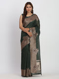 Dark Green TAARINI Linen Cotton Saree with Blouse Piece