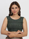 Dark Green TAARINI Linen Cotton Saree with Blouse Piece