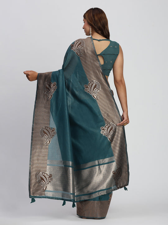 Sea Green TAARINI Linen Cotton Saree with Blouse Piece